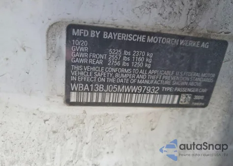 2021 BMW 530 Xi z USA, uszkodzony, nr VIN WBA13BJ05MWW97932